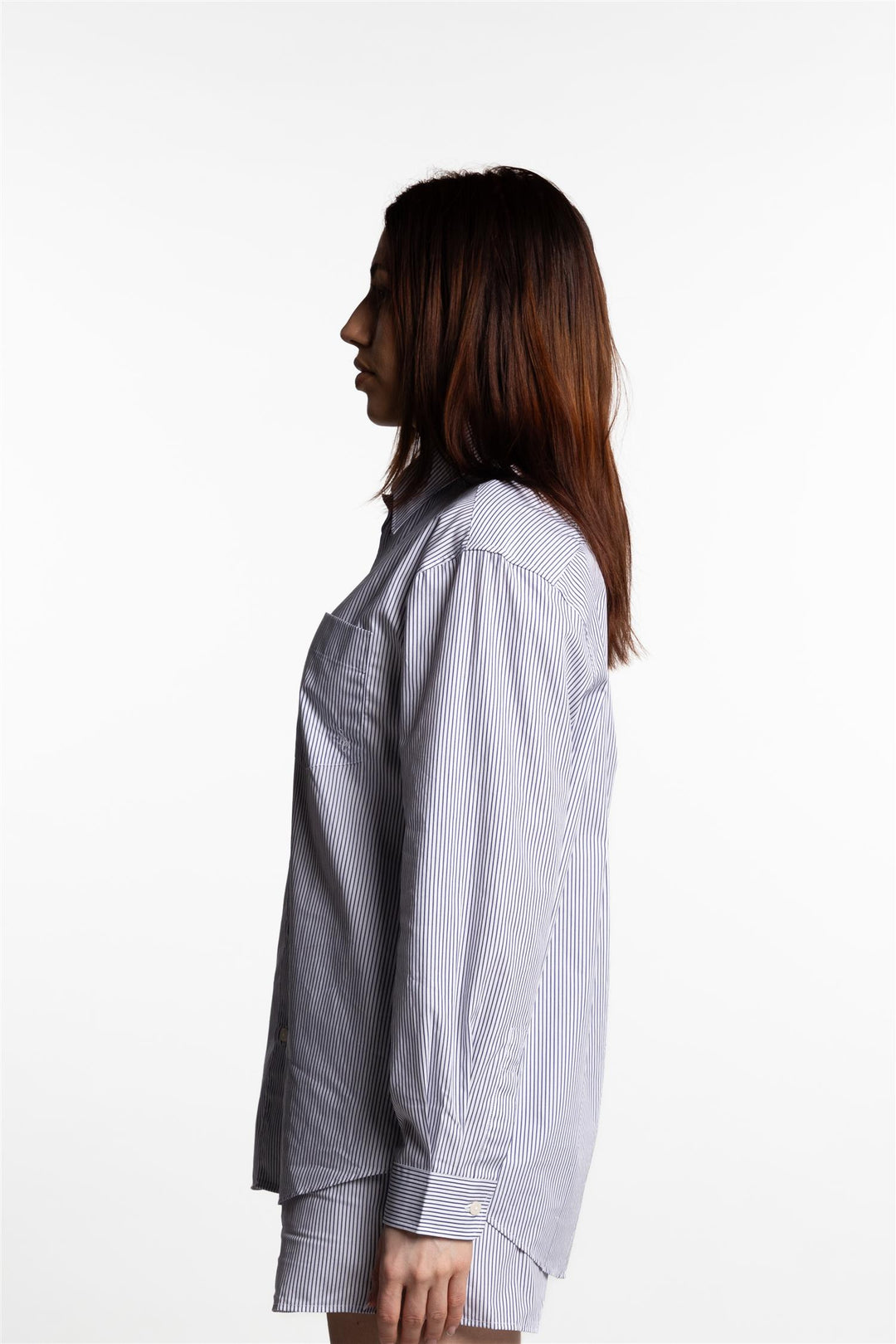 SRC Embroidered Oversized Shirt- White/Navy Thin Stripe/Navy