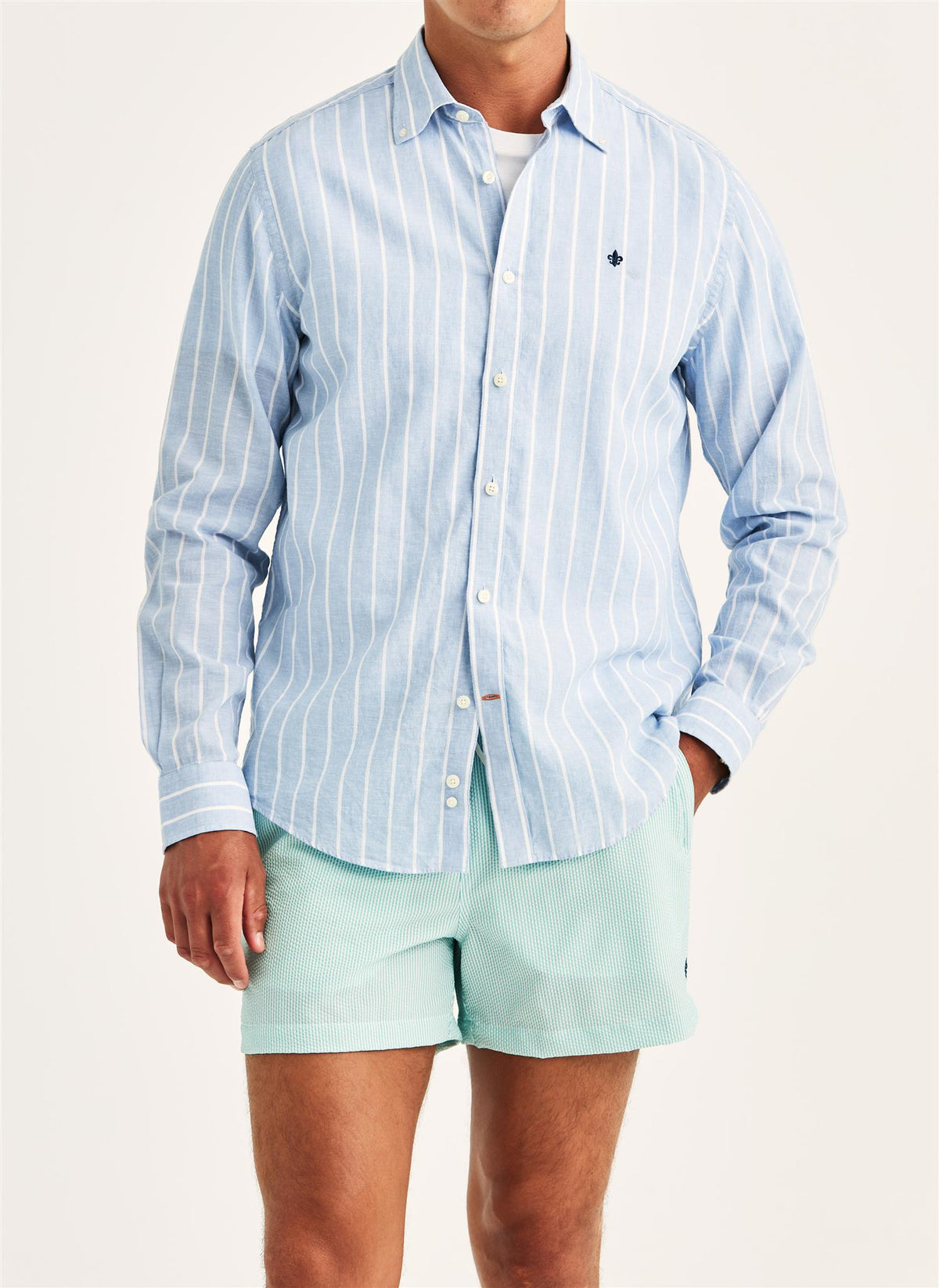 Douglas Classic Fit Linen Shirt Mix Stripe Light Blue