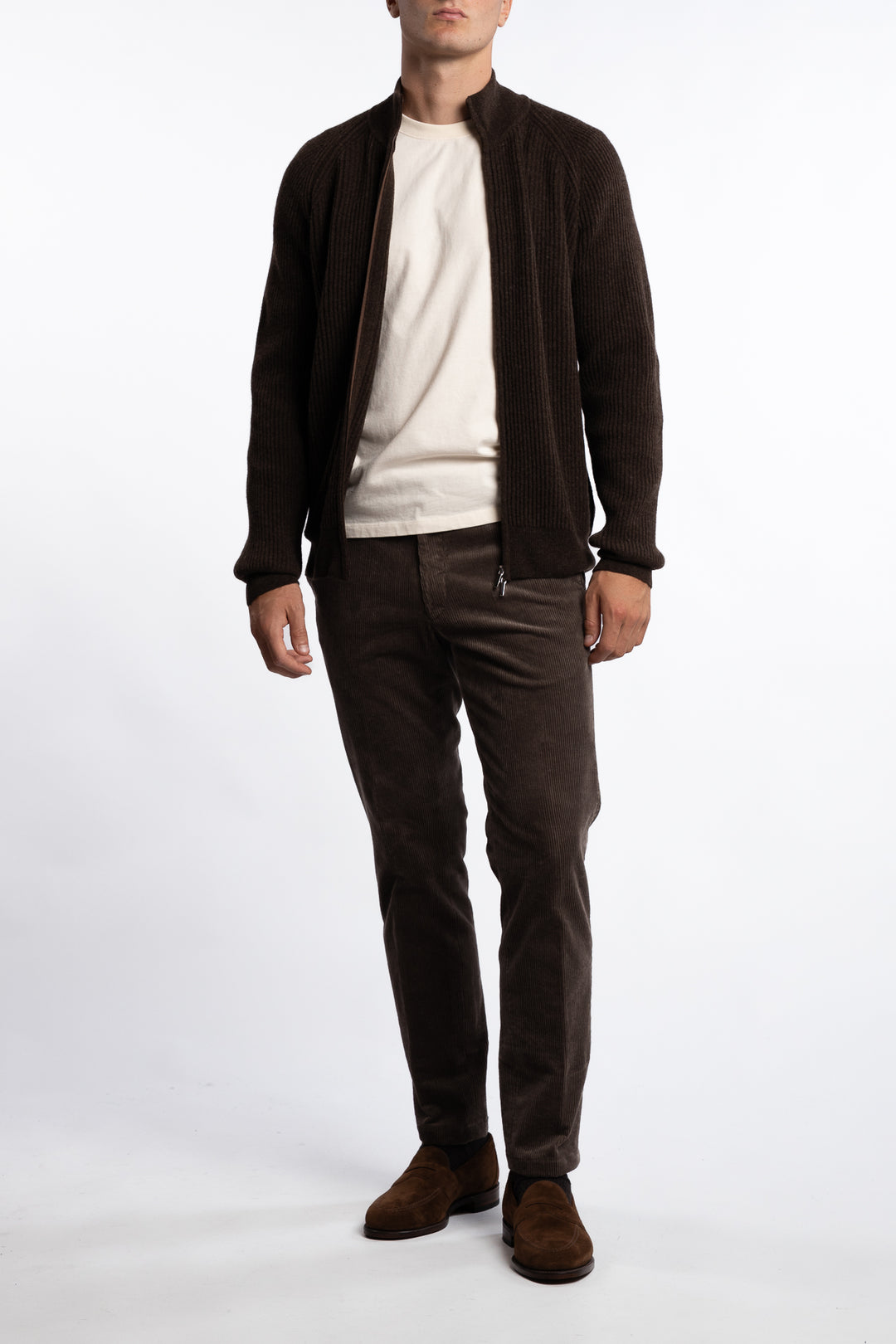 Knitted Full-zip Wool Sweater Brown