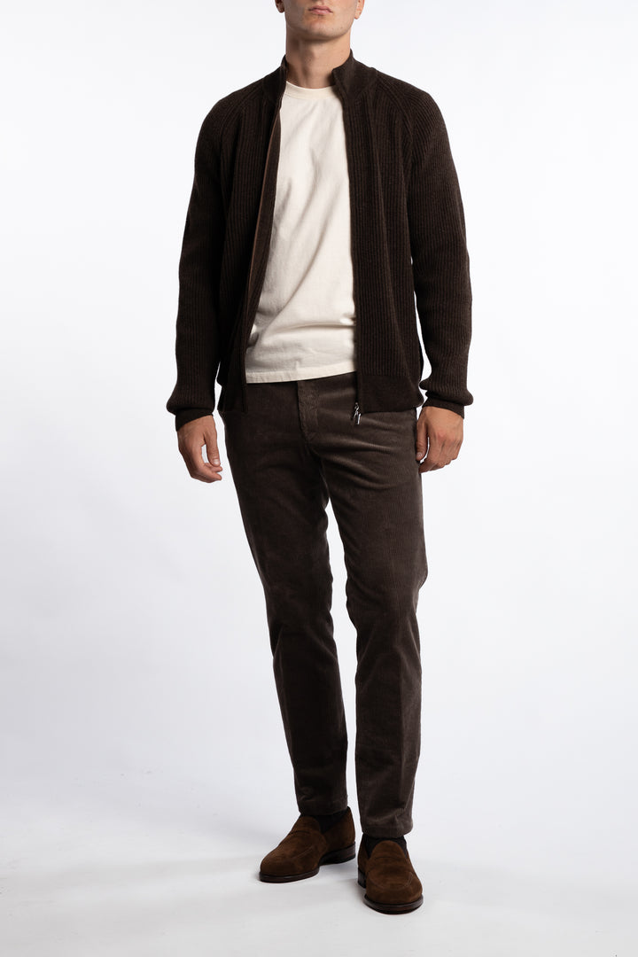 Knitted Full-zip Wool Sweater Brown