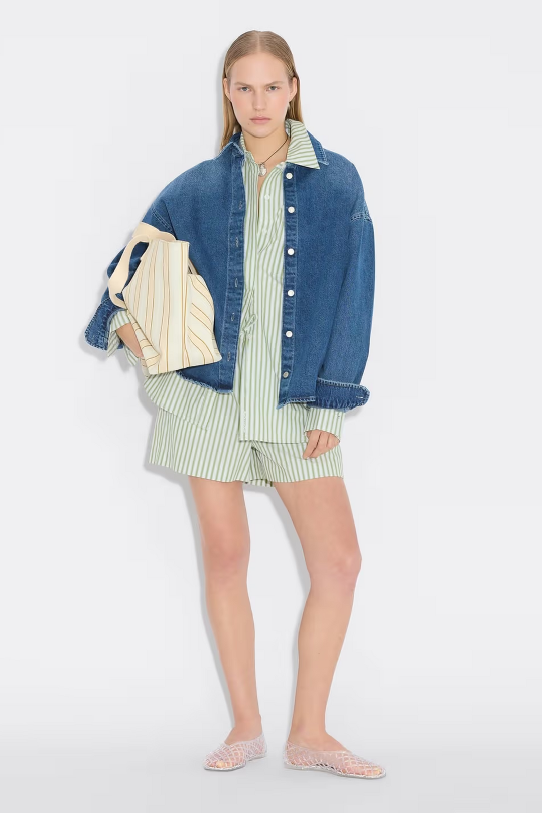 Loose stripe Shirt - Green