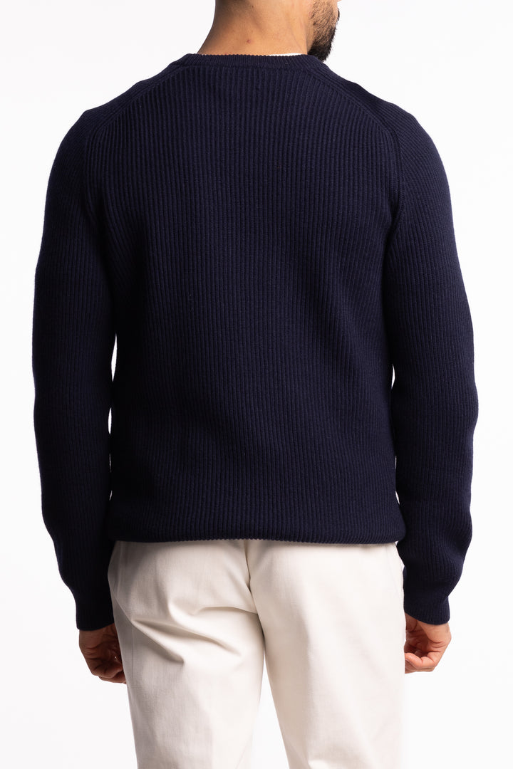 Fisherman´s Rib Virgin Wool Crew Neck Navy