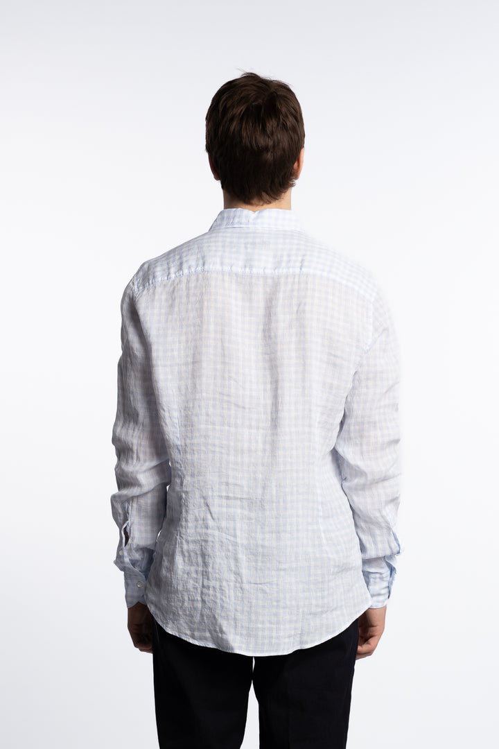 Slimline Linen Shirt Light Blue Check