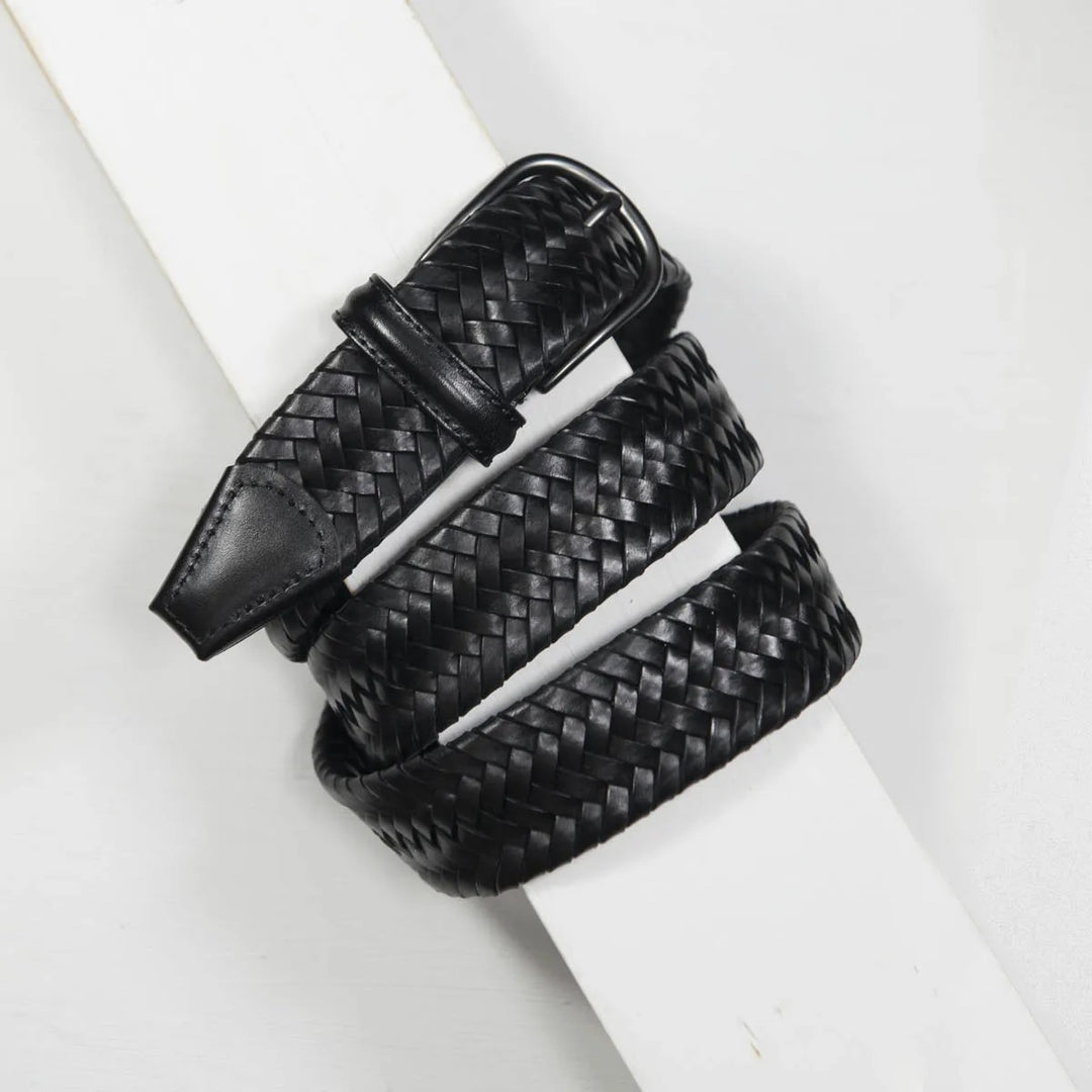 Stretch Woven Leather Belt Black 3,5 cm
