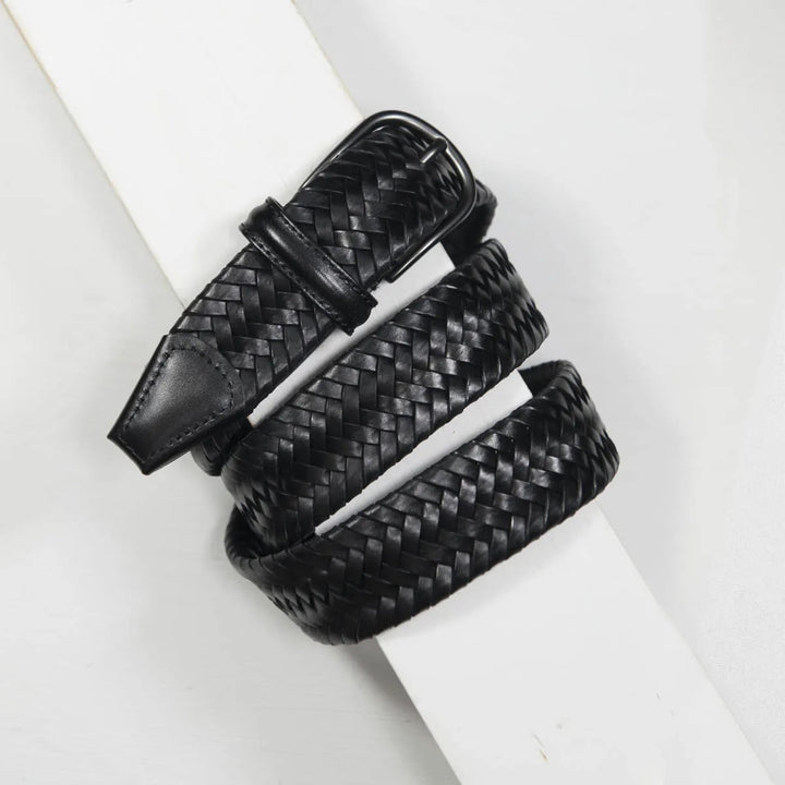 Stretch Woven Leather Belt Black 3,5 cm
