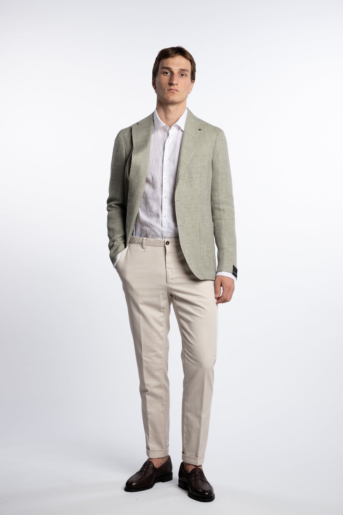 Linen/Wool Slim Fit Blazer Light Green