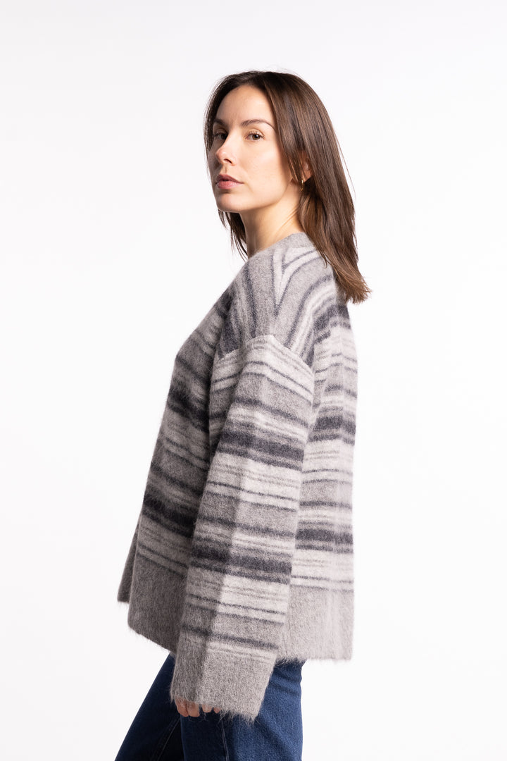 Fluffy Stripe Cardigan - Grey Stripe