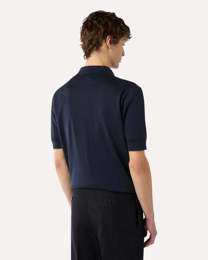 Knitted Cotton Polo Shirt Blue