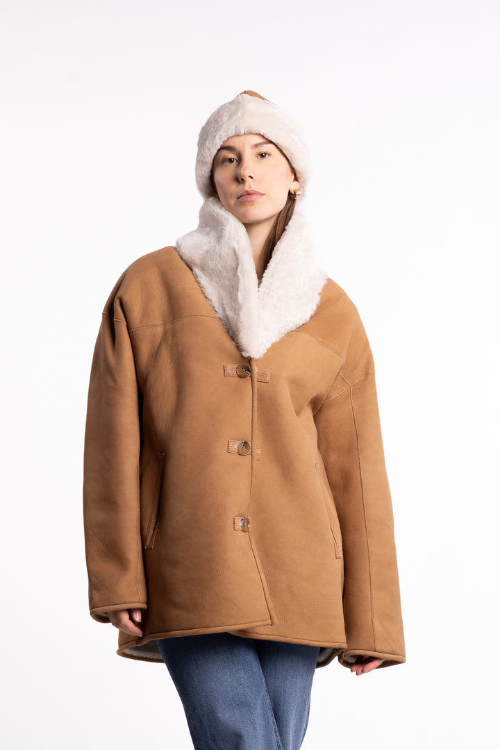 Melli Shearling Jacket- Camel Suede