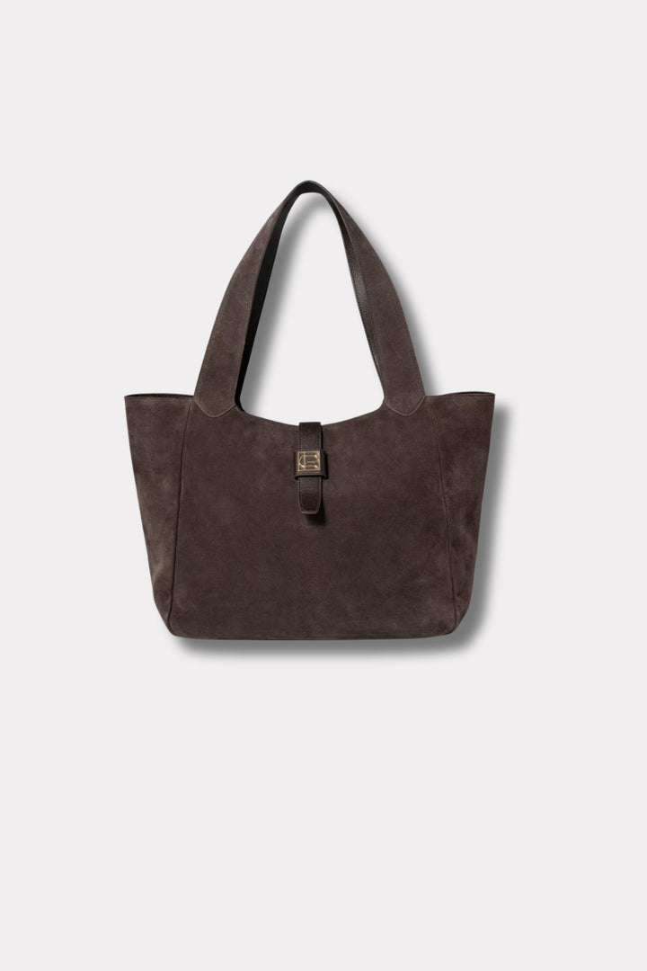 Lucille Tote Bag Large- Dark Brown Suede