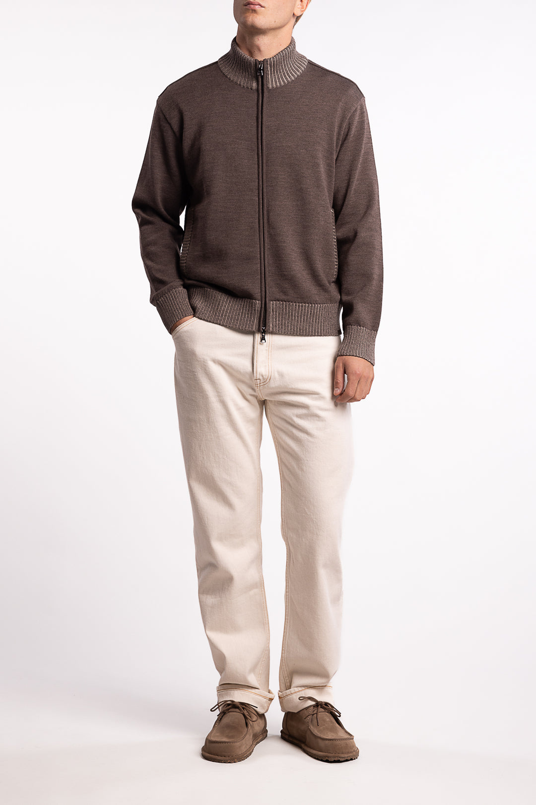 Shark Tag Soft Cool Touch Wool Full Zip Brown