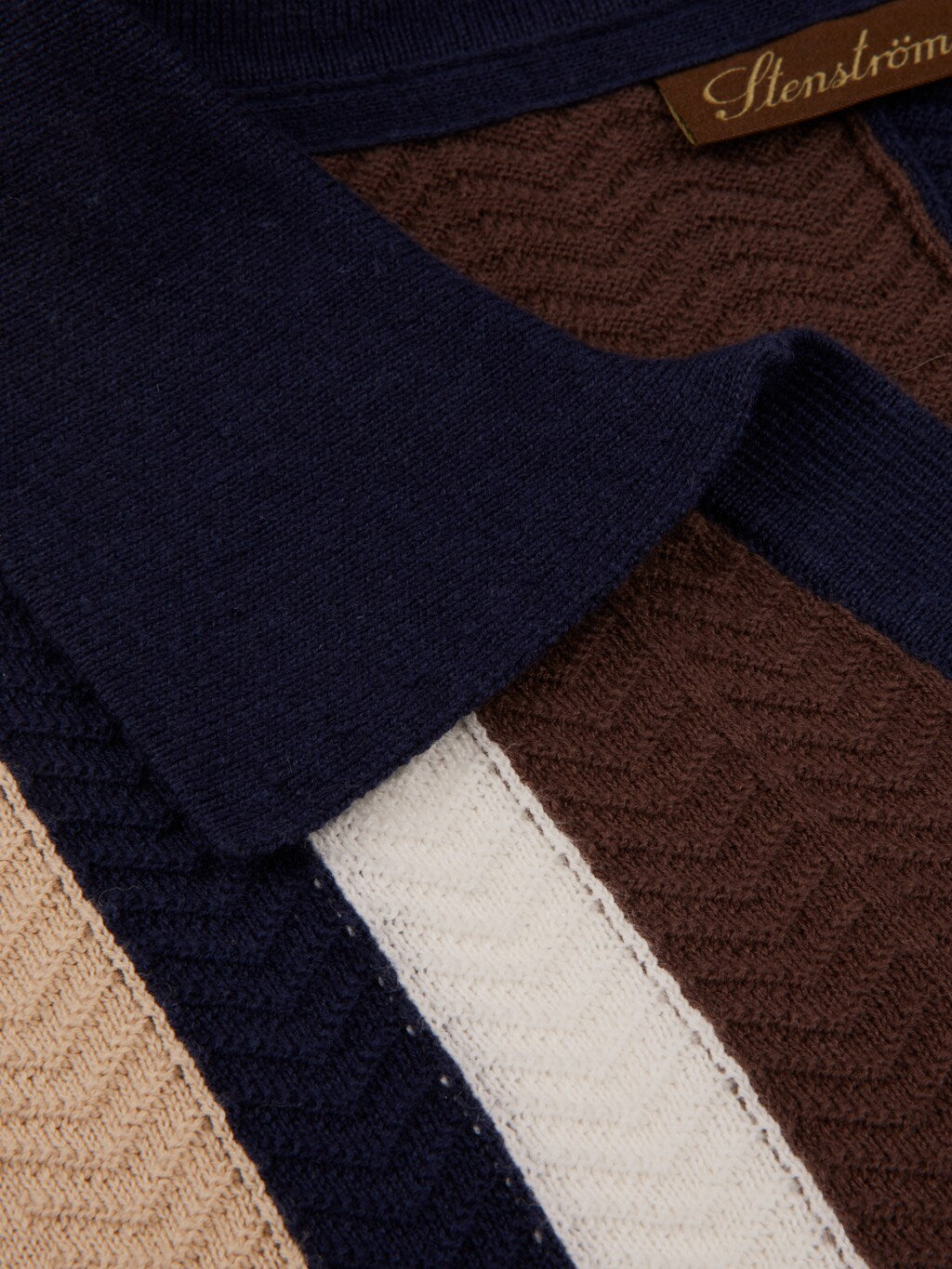 Blue Textured Striped Linen/Cotton Polo Shirt