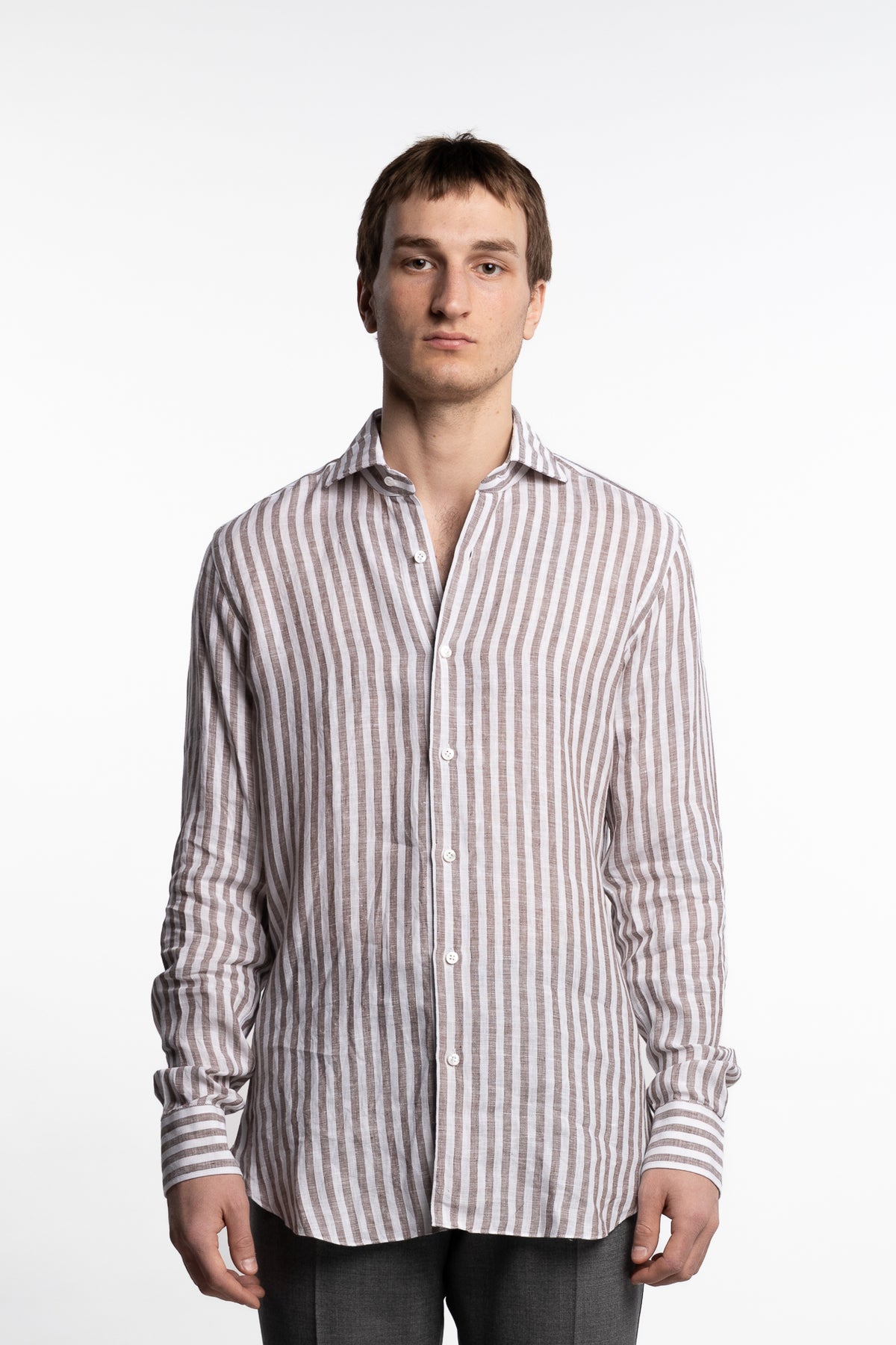 Culto Linen Shirt Brown/White Stripes