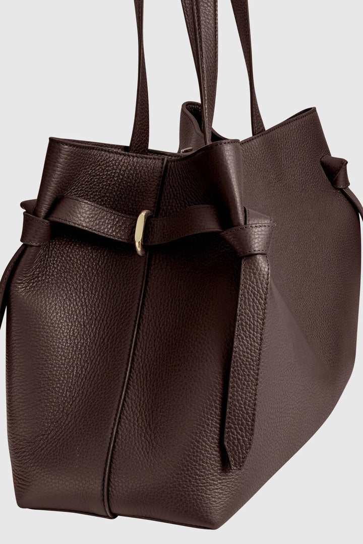 Gyoza Tote- Espresso Pebble Grain Leather