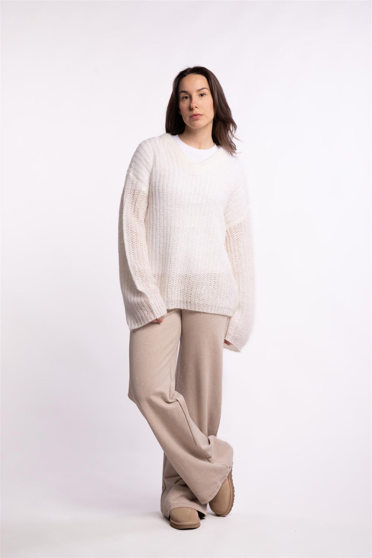 Boxy Mohair V Neck - Ecru