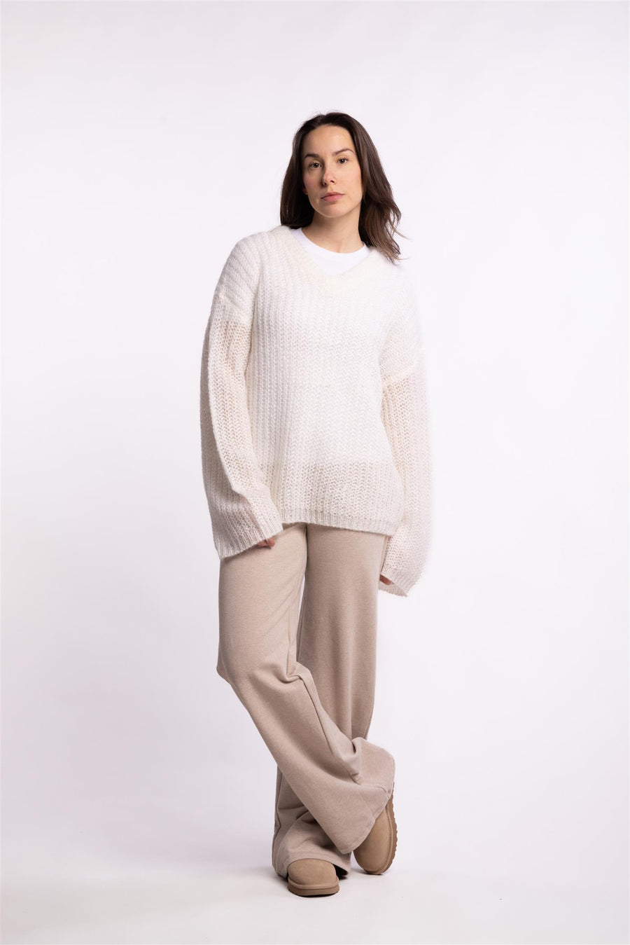 Boxy Mohair V Neck - Ecru