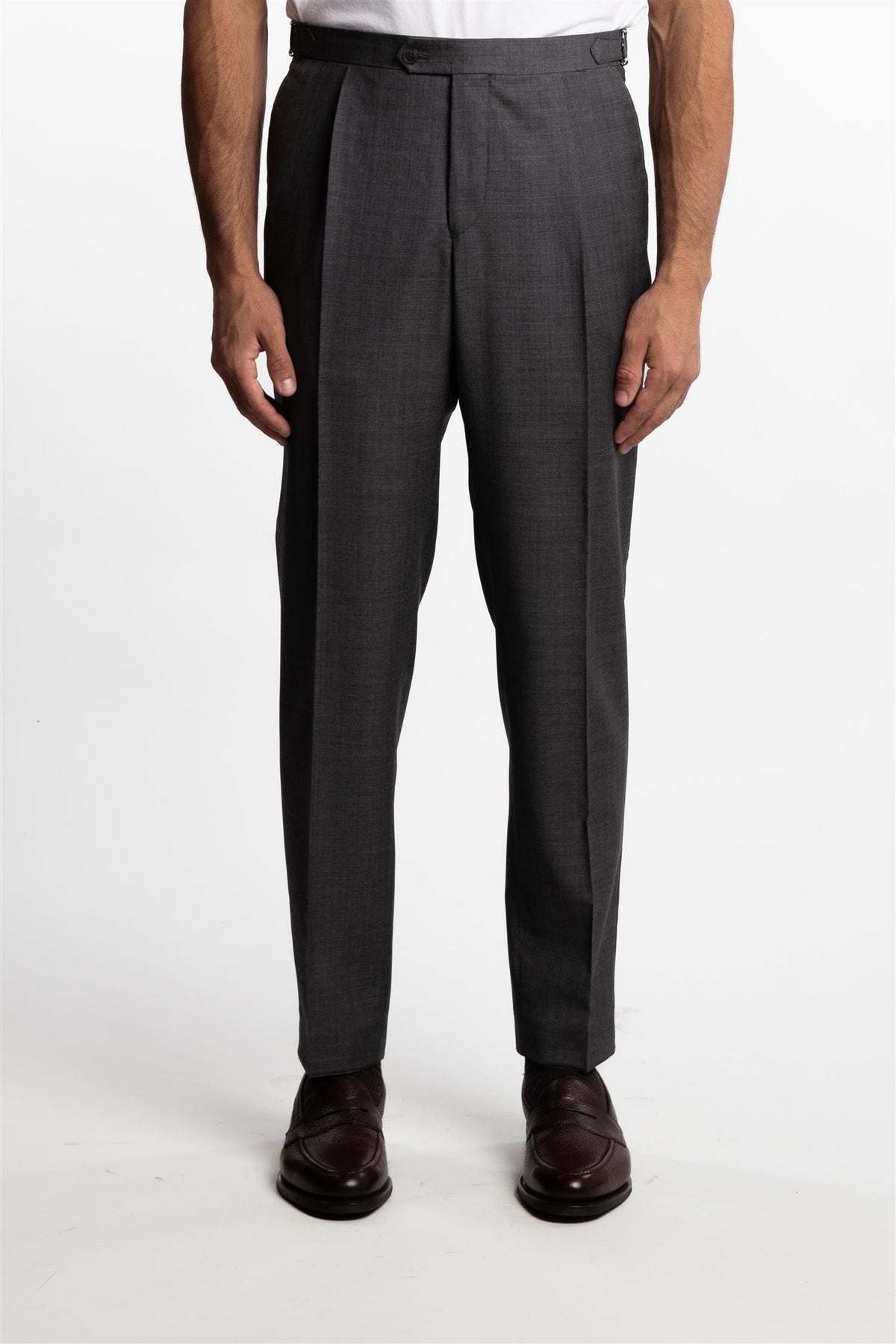 Prato Pleated Tropical Wool Trousers Grey