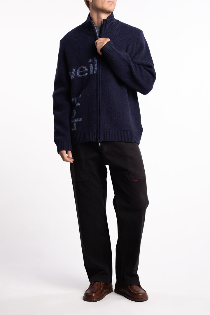 Haza Logo Zip Cardigan Blue Mix