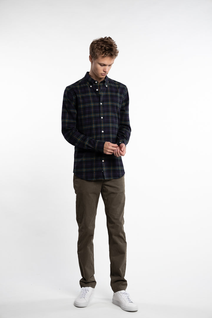 Flannel Tartan Slim Fit Shirt Navy