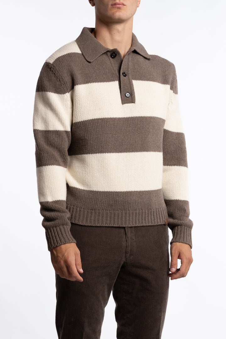 Shark Tag Re-Wool Polo Brown/Off-White