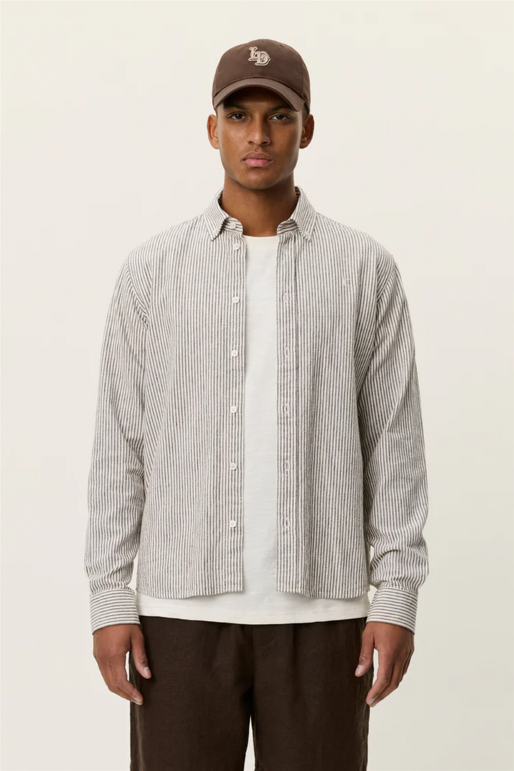 Konrad Stripe Cotton Linen Shirt Teak Brown