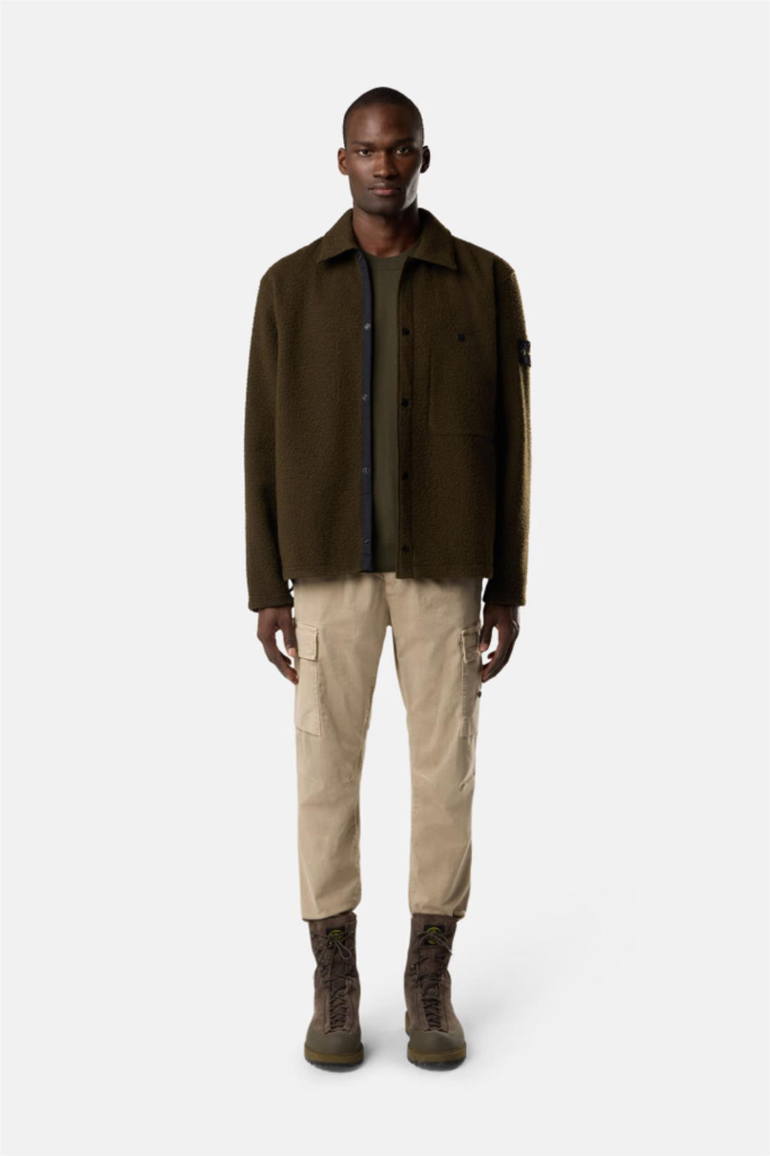 1200021 Wool Comfort-Fit Overshirt with Drawcord Hem Military Green
