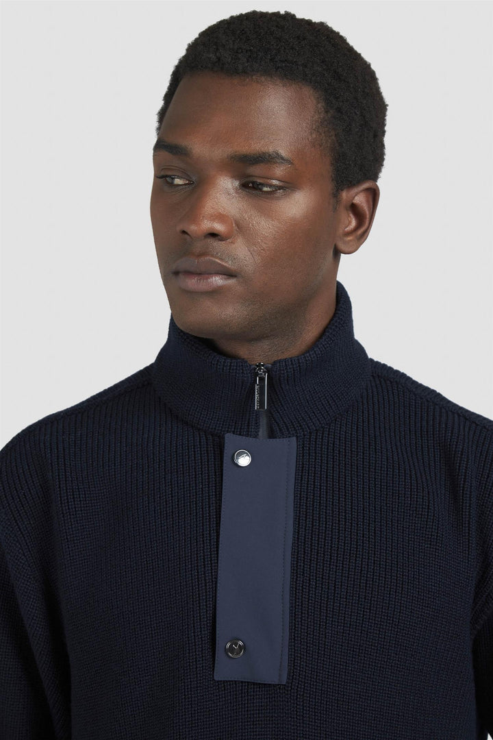 Bio Viscose Half Zip Sweater With Typhoon Details Navy