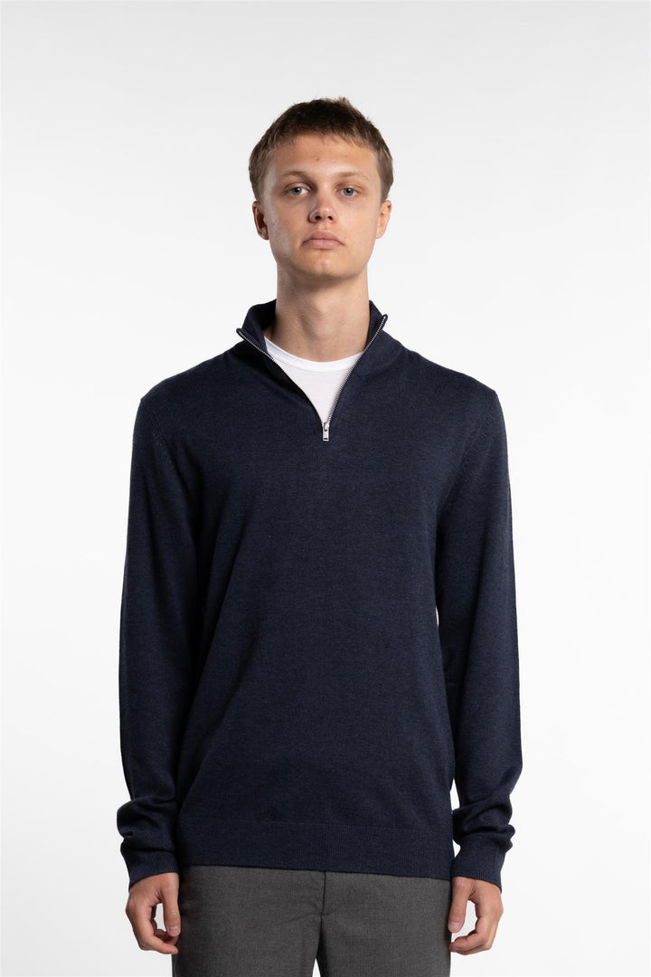 Half Zip Mélange Knit Navy Mix