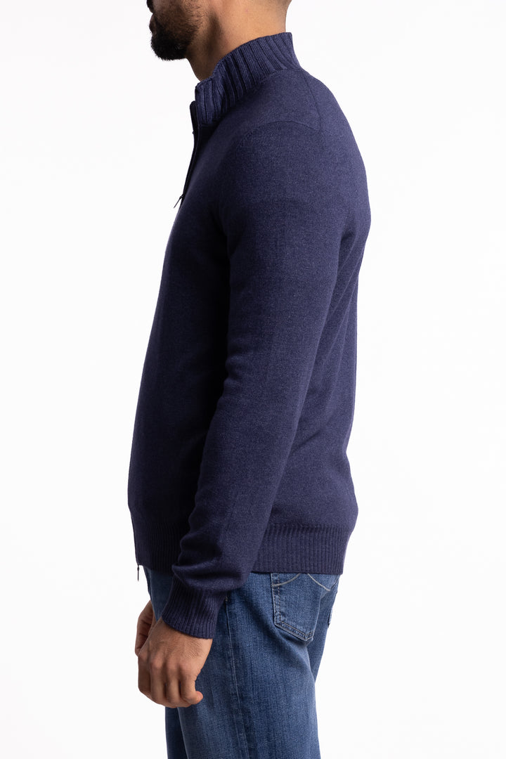 Wool/Cashmere Washed Full Zip Blue