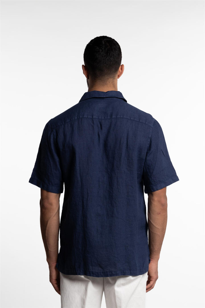 Verona Camp Collar Linen Shirt Navy