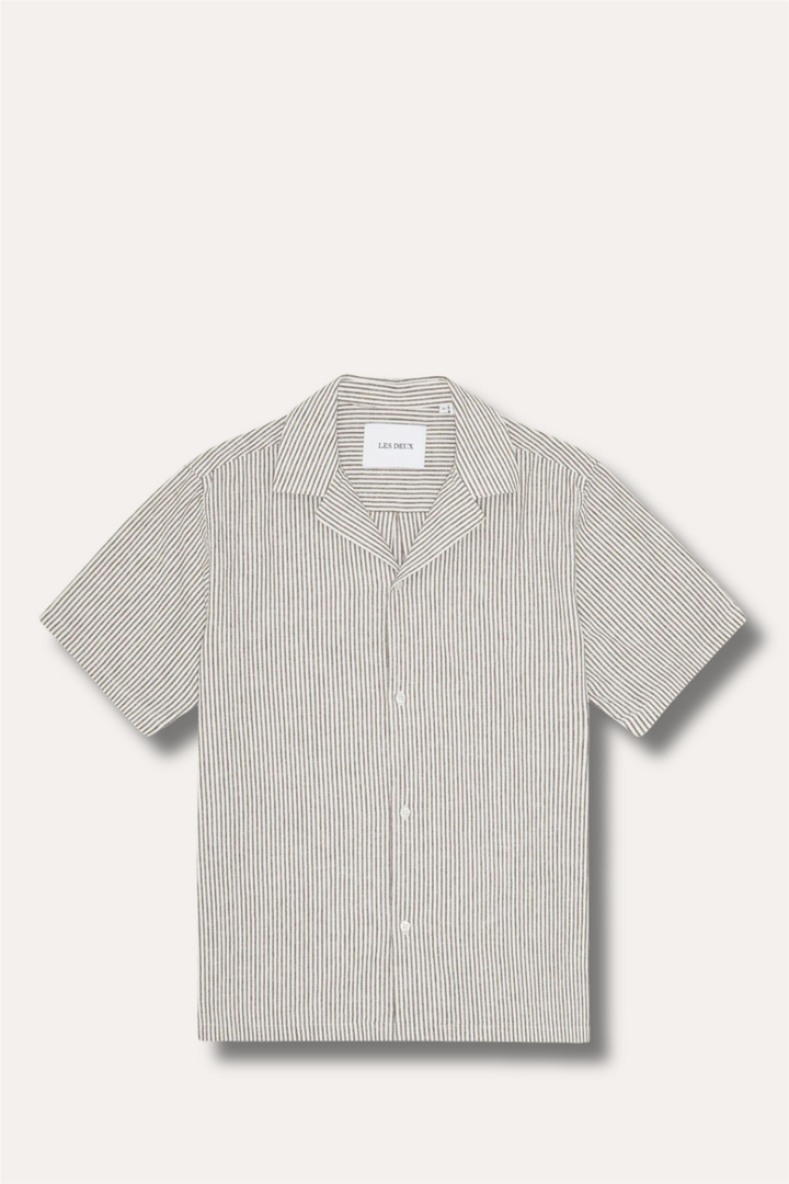 Lukas Stripe Cotton Linen SS Shirt Teak Brown