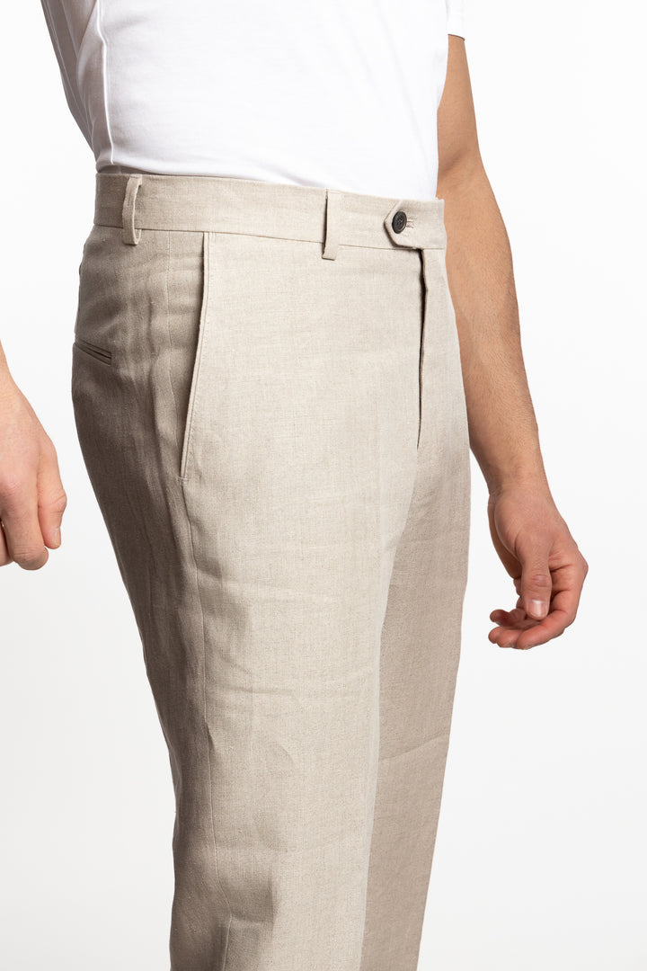 Denz Slim Fit Linen Trousers Natural Beige