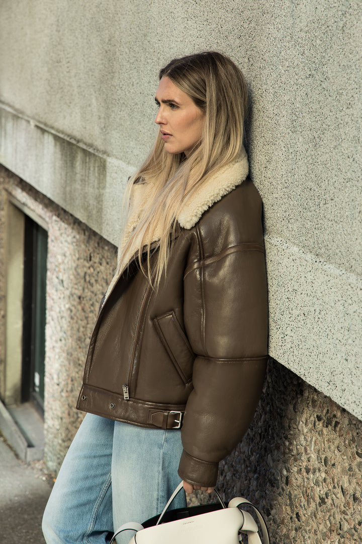 Shearling Jacket- Brown/Light Camel