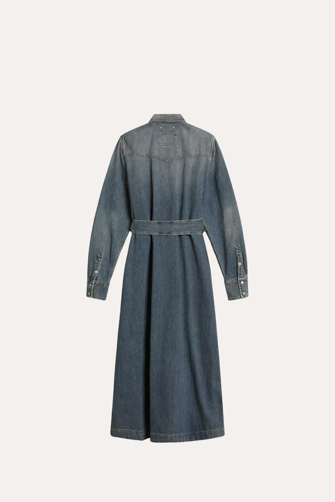 Shirt Dress With Belt- Washed Denim