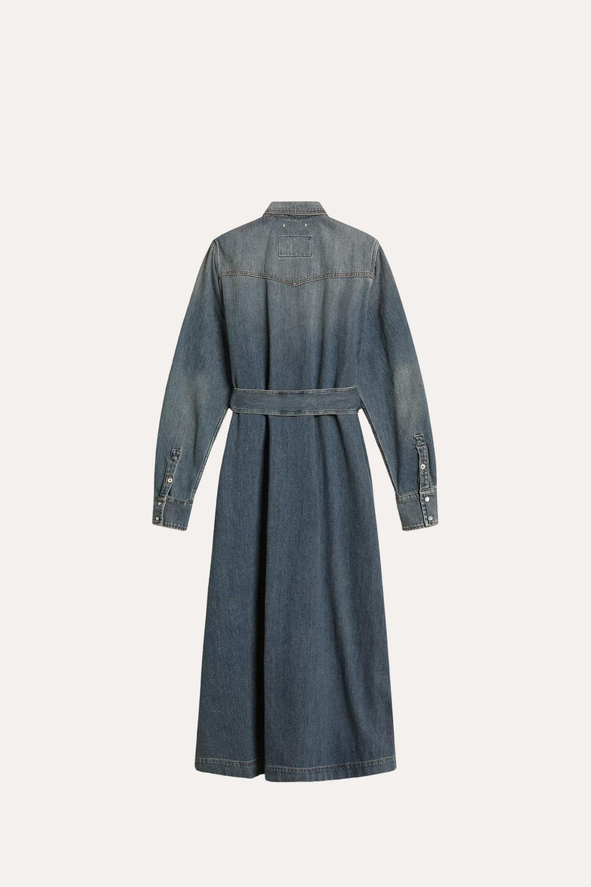 Shirt Dress With Belt- Washed Denim