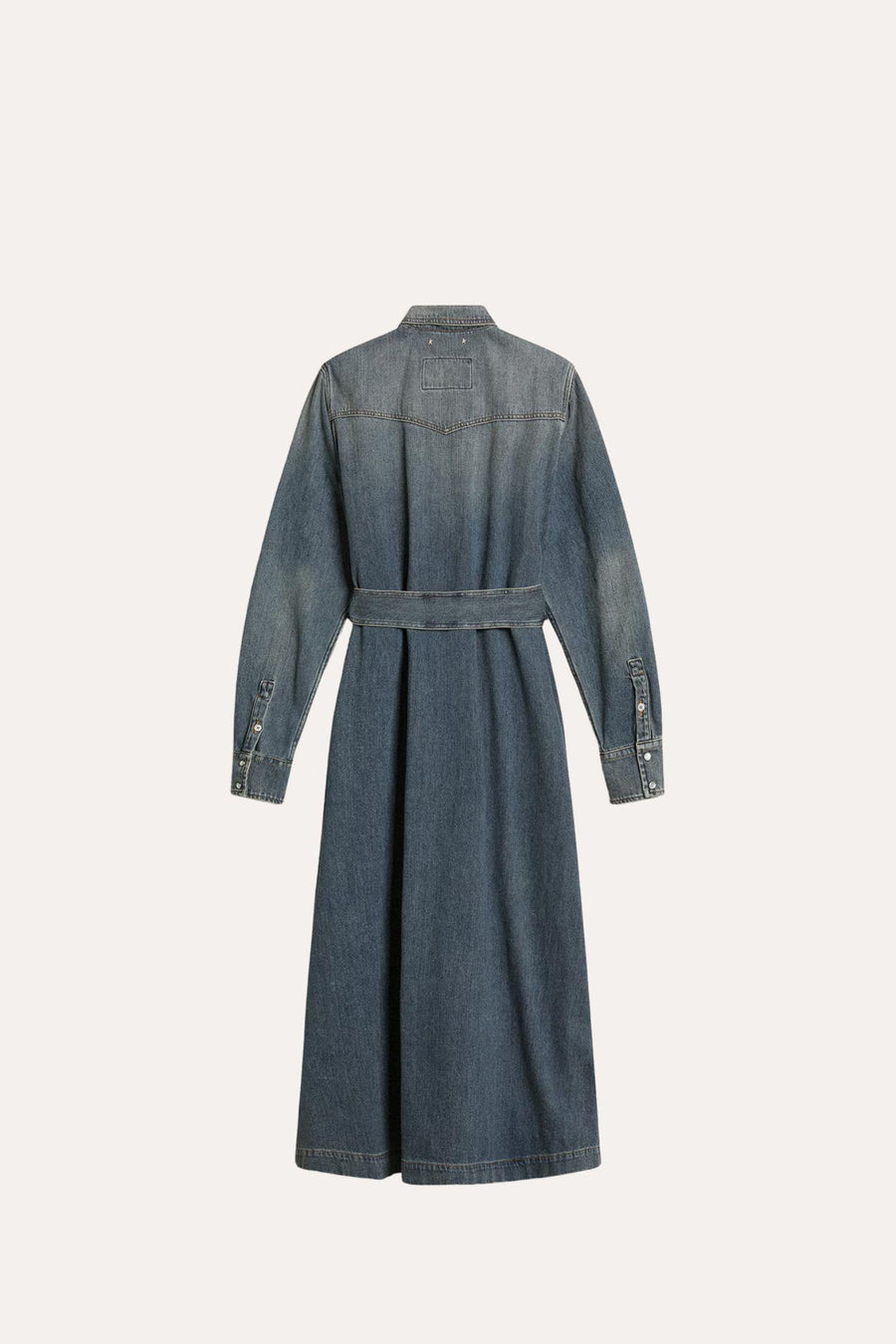 Shirt Dress With Belt- Washed Denim