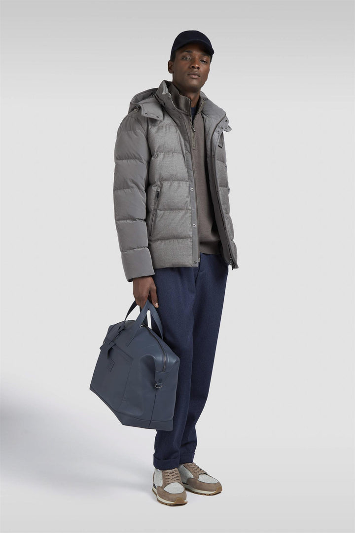 Wool And Silk Puffer Jacket With Contrast Inserts Taupe Suede