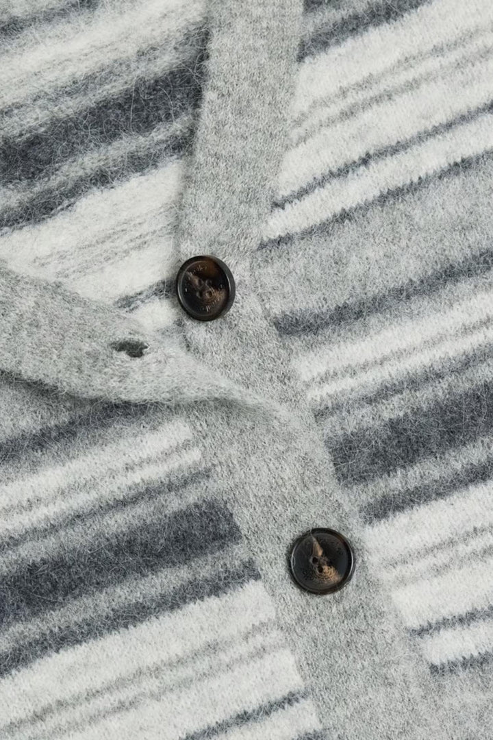 Fluffy Stripe Cardigan - Grey Stripe