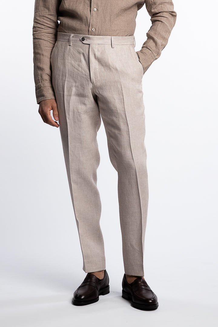 Denz Slim Fit Linen Trousers White Grass
