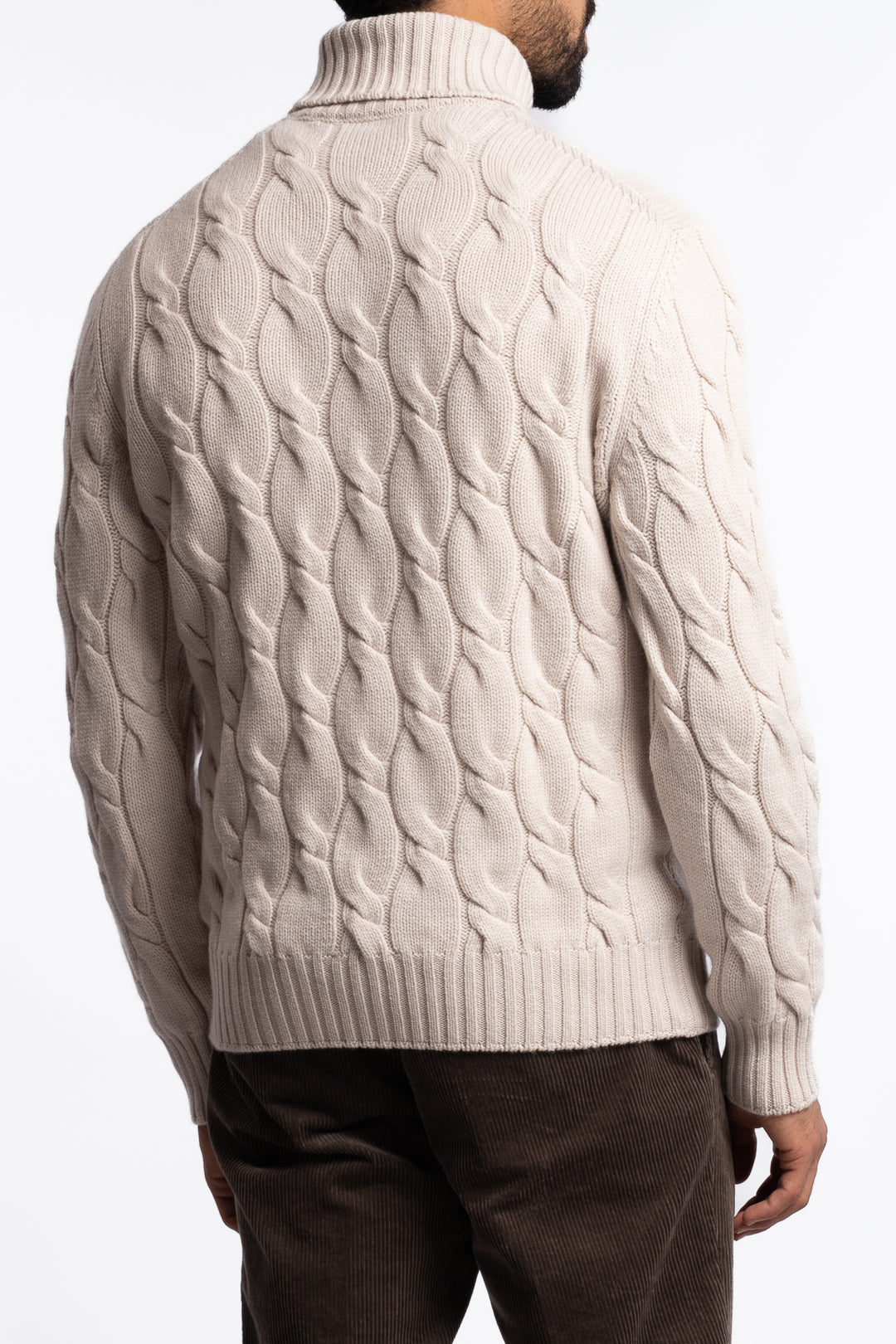 Cabled Virgin Wool Turtleneck Beige