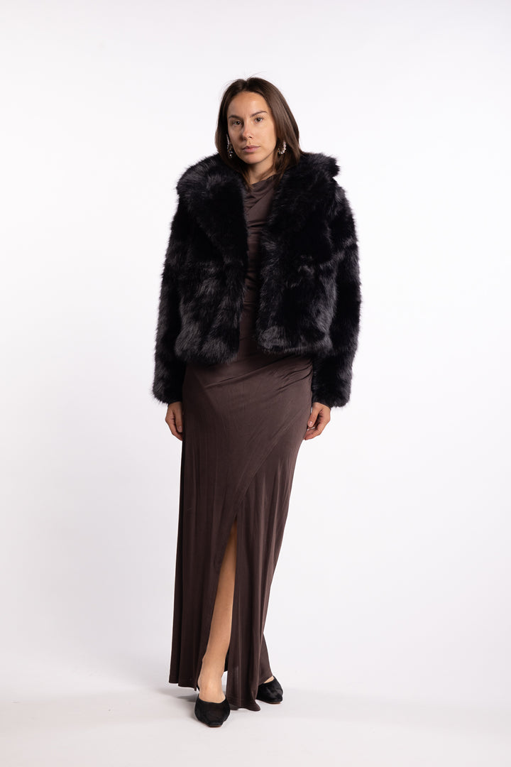 Sofia Fake Fur Jacket- Black