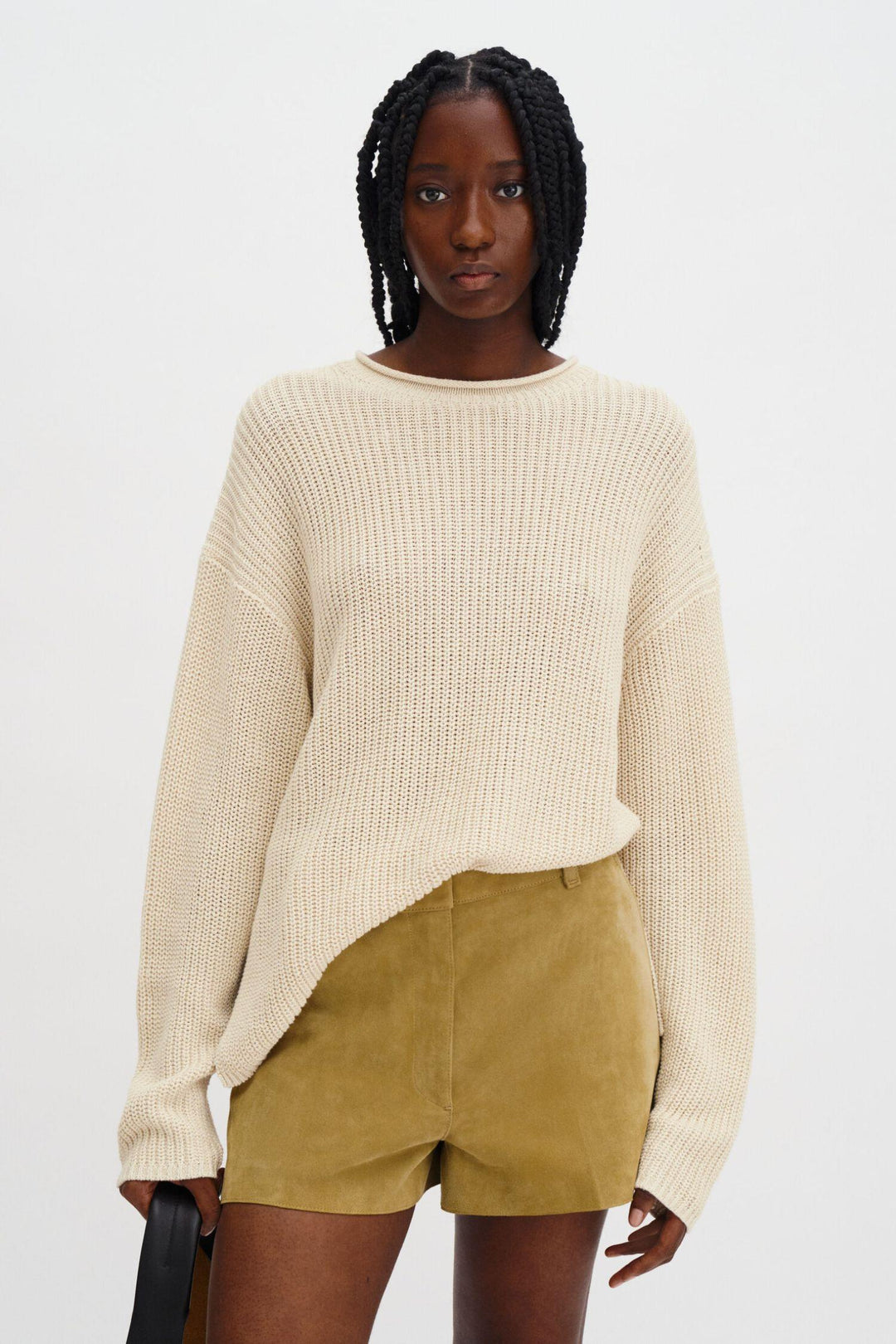 Ribbed Cotton Linen Sweater- Cream White