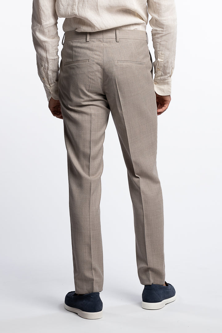 Dandy Slim Fit Structured Wool Trousers Beige