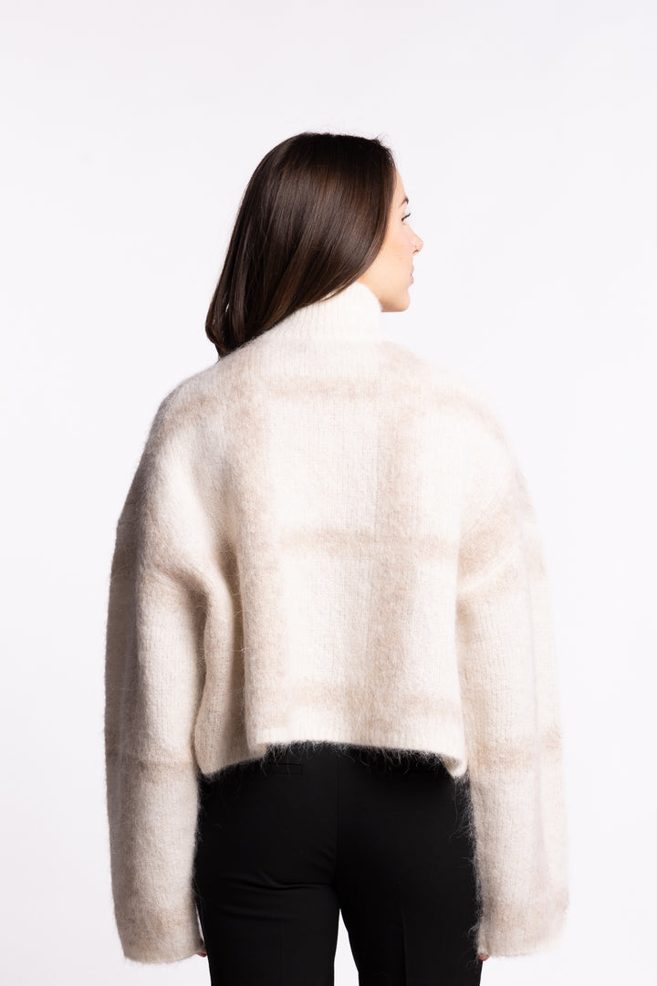 Tine Light Check Cardigan- Lt Brown Mix