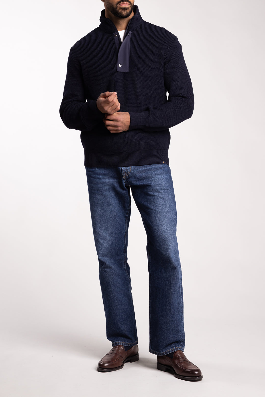 Bio Viscose Half Zip Sweater With Typhoon Details Navy