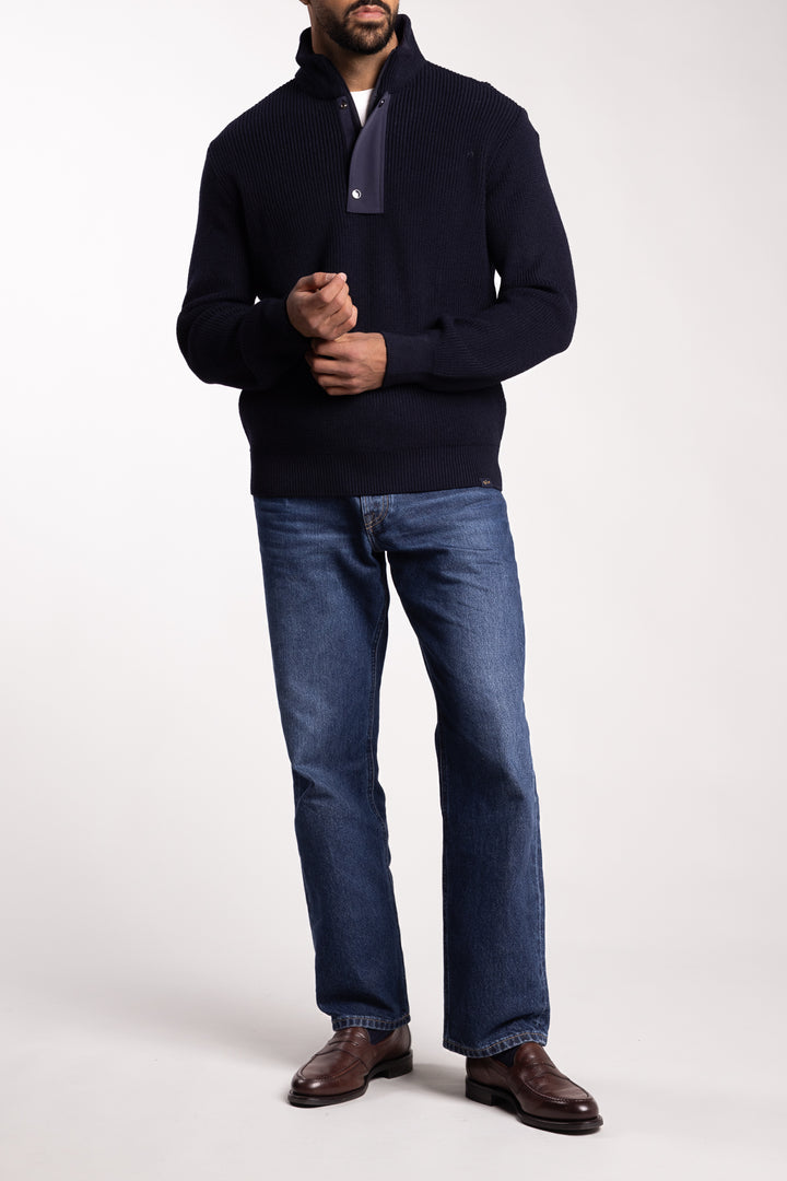 Bio Viscose Half Zip Sweater With Typhoon Details Navy