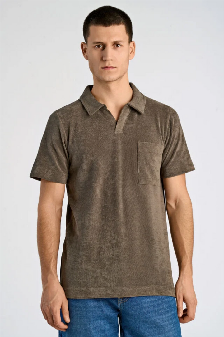 Towel V-Neck Polo S/S Dk Stone