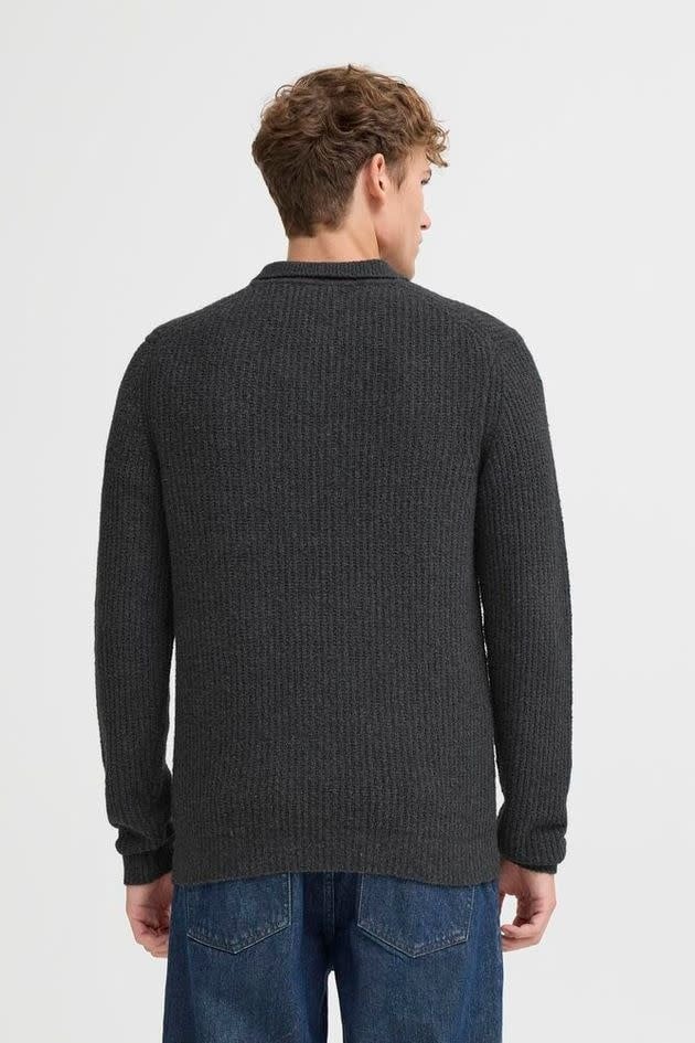 Gahn 1X1 Rib Polo Knit Dark Grey