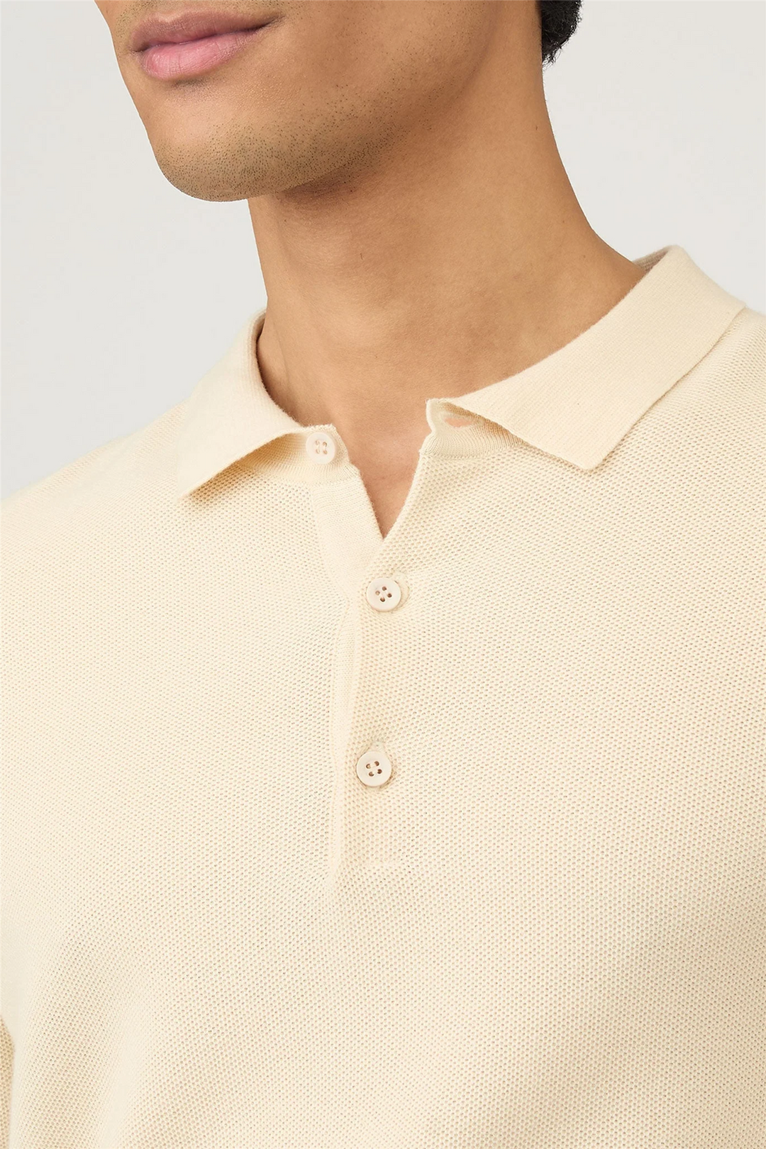 Cotton Knit Polo Shirt Ecru