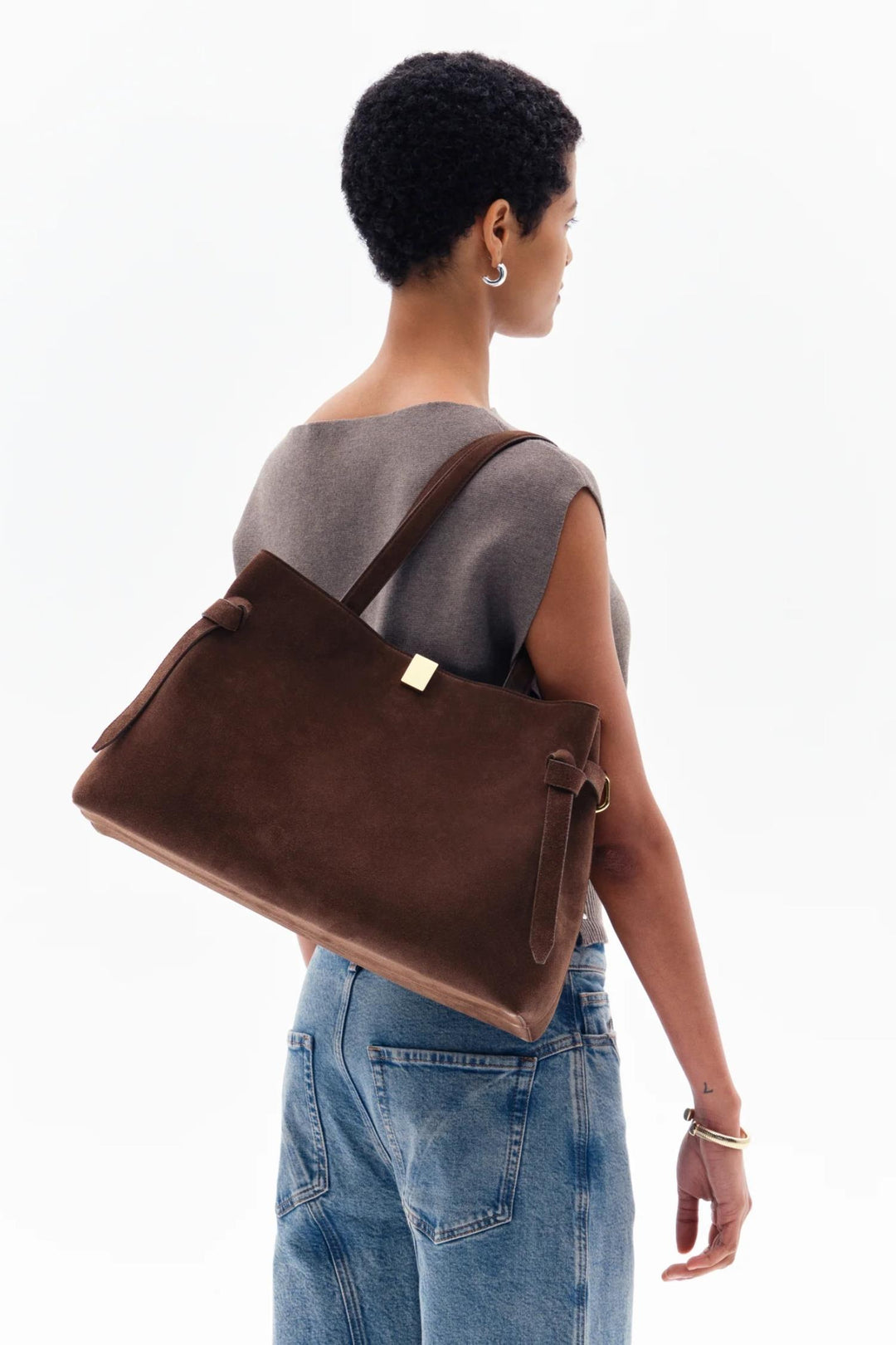 Gyoza Tote- Chocolate Suede